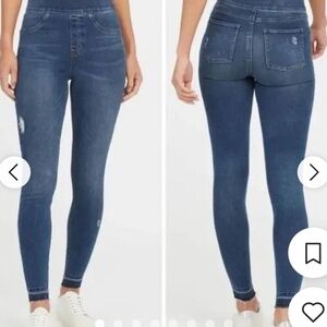 New Spanx Distressed Pull-On Ankle Skinny Jeans High Rise Raw Hem size XS!
